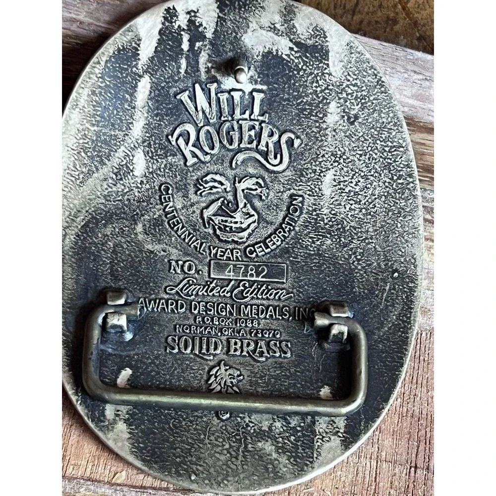 Vintage 1979 Will Rogers Centennial solid brass belt buckle